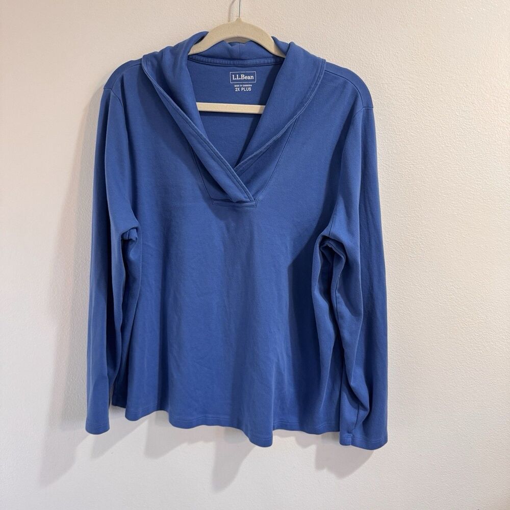 L.L. Bean Sweatshirt Shirt 2X Blue Sailor Collar V-neck 100% Cotton Nautical